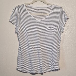 Eileen Fisher 100% Linen Striped V-Neck Women's Top PM